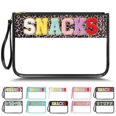YEMEDA Chenille Letter Clear Zipper Pouch for Travel, Nylon D1-Leopard-Snacks