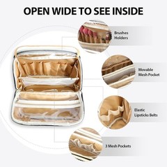 Makeup Bag, Large Capacity with Room for Brushes and Mirror, Travel Black