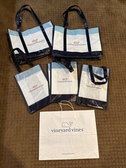 Lot Of 6 Vineyard Vines Reusable Shopping Tote Bags (3) 13 x 9 x 5″ + 15.5×11.5