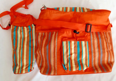 Orange Large Insulated Shopping Travel Bag Zip 13″x13″x6″W/Bottle Bag Zip-2/pc