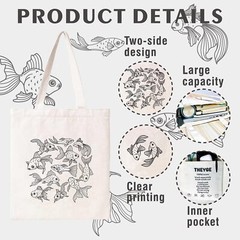 Goldfish Tote Bag Aesthetic Cute Fish Tote Bag for Women Large Vintage Cotton…