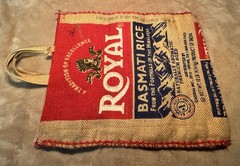 2 Royal Basmati Rice Repurposed Recycled Zipper Closure Burlap Bags Rustic Decor