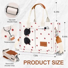 Canvas Tote Bag for Women, Large Work Purses Bible Tote(Small Strawberry)