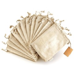 LEAFICO Organic Cotton Reusable Produce Bags – Small 5×7″ (12 Pack), Natural