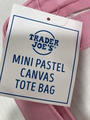 4X TRADER JOE’S MINI PASTEL CANVAS TOTE BAG, NEW SPRING PASTEL COLORS 4 BAGS SET