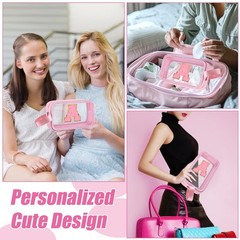 Vodolo Initial Makeup Bag,Letter A Cute Clear Monogrammed Cosmetic A, Pink