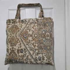 All-Over Pattern Foldable Fabric Reusable Shopping Bag Large Beige Brown Blue