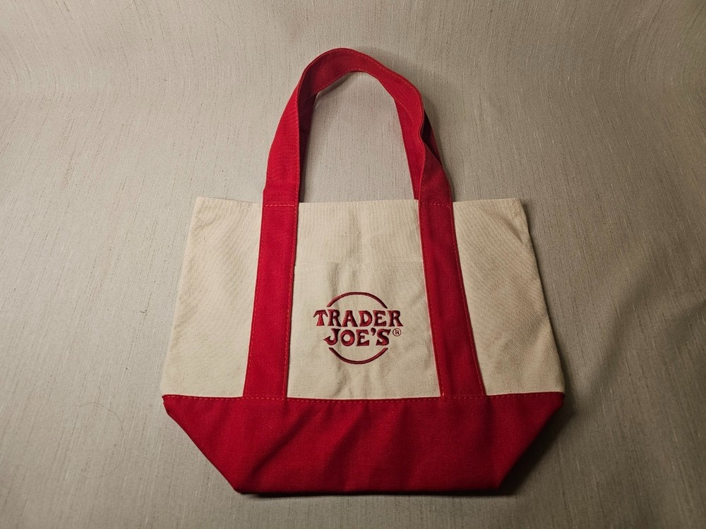 Trader Joe’s Mini Canvas Tote Bag in the Classic Red and Cream 2025