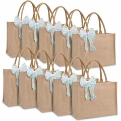 10 Pack Burlap Jute Tote Bags with Handles, 15 x 6 x 12 Inch Waterproof PE Li…