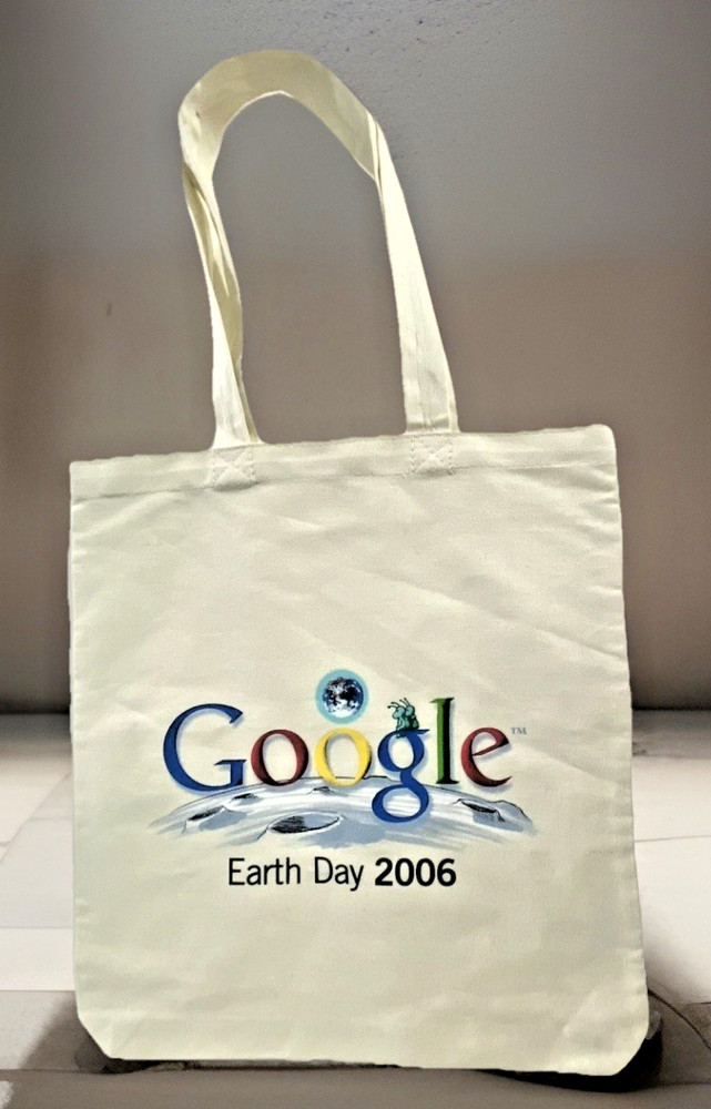 Google Tote Bag Earth Day 2006 Print 100% Cotton 15in x 13.7in Book Grocery