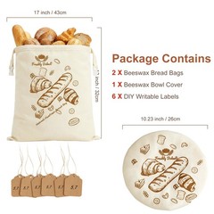 Beeswax Bread Bags 2 Pack Reusable Sourdough for Homemade, Large, Off-White