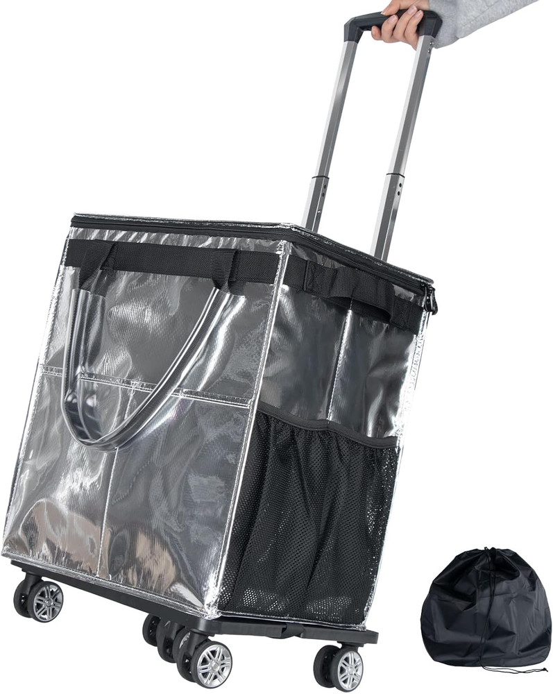Reusable Grocery Bags on Wheels, Rolling Tote, 54L Portable Shopping Cart for Gr