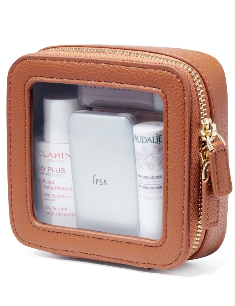 Popvibe Clear Makeup Bag Toiletry Case Travel Transparent Cosmetic Brown
