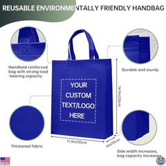 Personalized Tote Bags – 10/50/100 Pack, Your Logo on Reusable Bags, 15″x12″x4