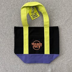 Trader Joes Trick or Treat Canvas Tote Bag Black Lime Green Purple Halloween NWT