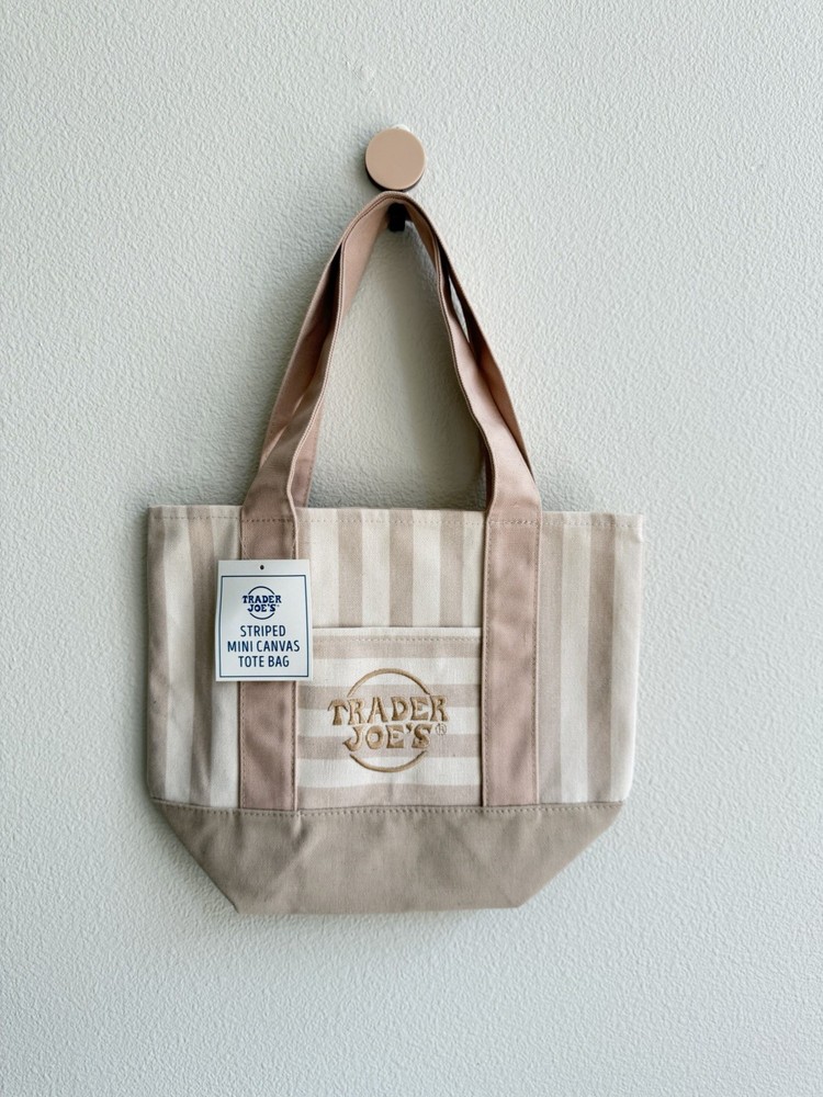 Trader Joe’s 2026 Striped Mini Pastel Canvas Tote Bags – Brown – READY TO SHIP