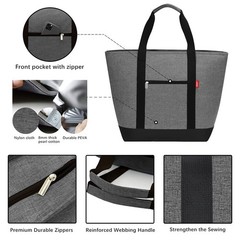 Jumbo 50L Black Cooler Bag Collapsible Leakproof Insulated Grocery Tote Zip