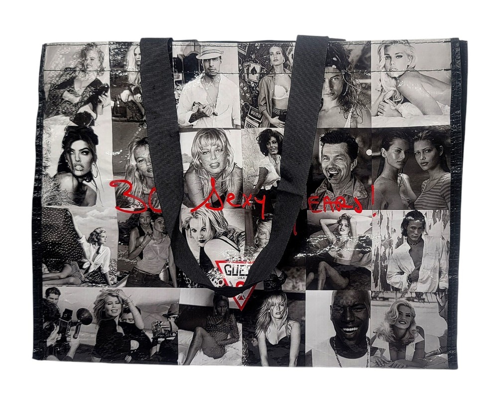 RARE GUESS 30 Sexy Years Reusable Large Tote Shopping Bag Red Inside Zipper