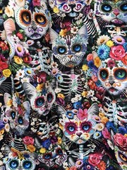 Beautiful Day Of The Dead Kitty Cats Handmade Reversible Washable Tote Bag