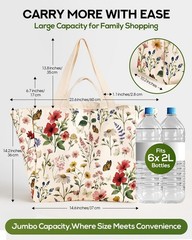 Large Canvas Grocery Tote Bag – Reusable Shoulder Bags with 6 Inner Pockets &…