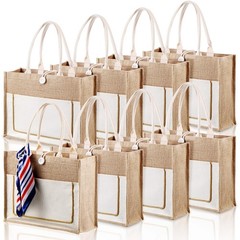 8 Pcs Burlap Tote Bags Bulk Large Jute Tote with Handles Reusable Canvas Gift…