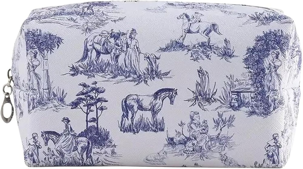 Jolitee Chinoiserie Floral Makeup Bag – Durable & 5.9×8.26×4.72 inches, Blue
