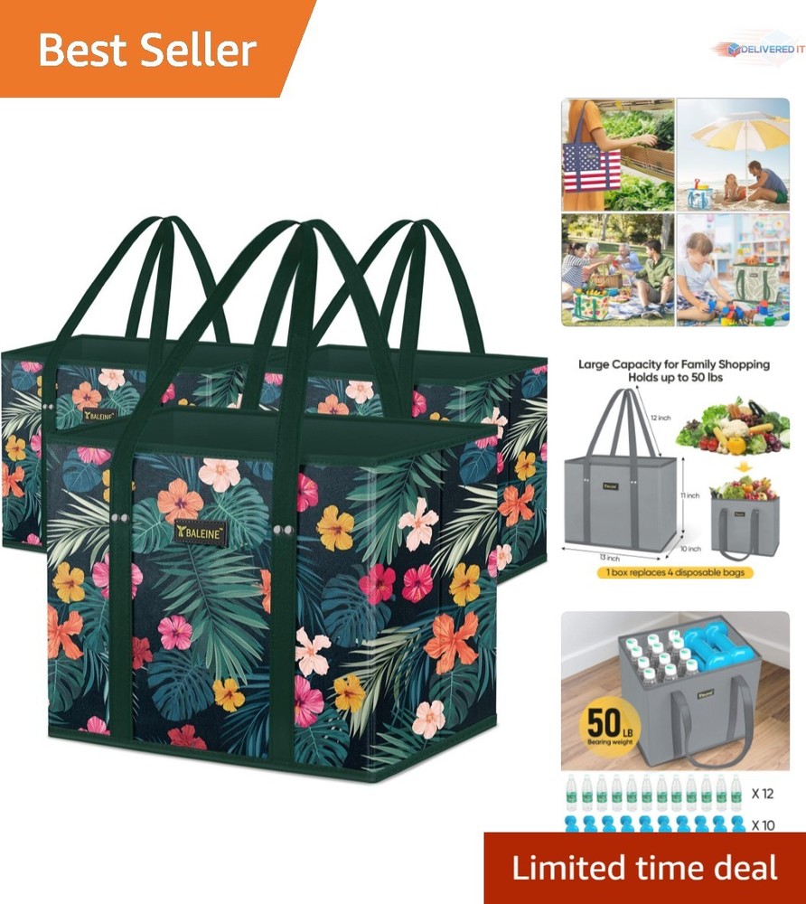3Pk Reusable Grocery Bags Heavyweight Foldable Shopping Bags with Handles
