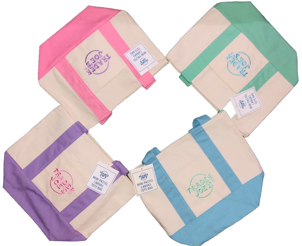 4Pc TRADER JOE’S Mini Pastel Canvas TOTE BAG PASTEL Colors