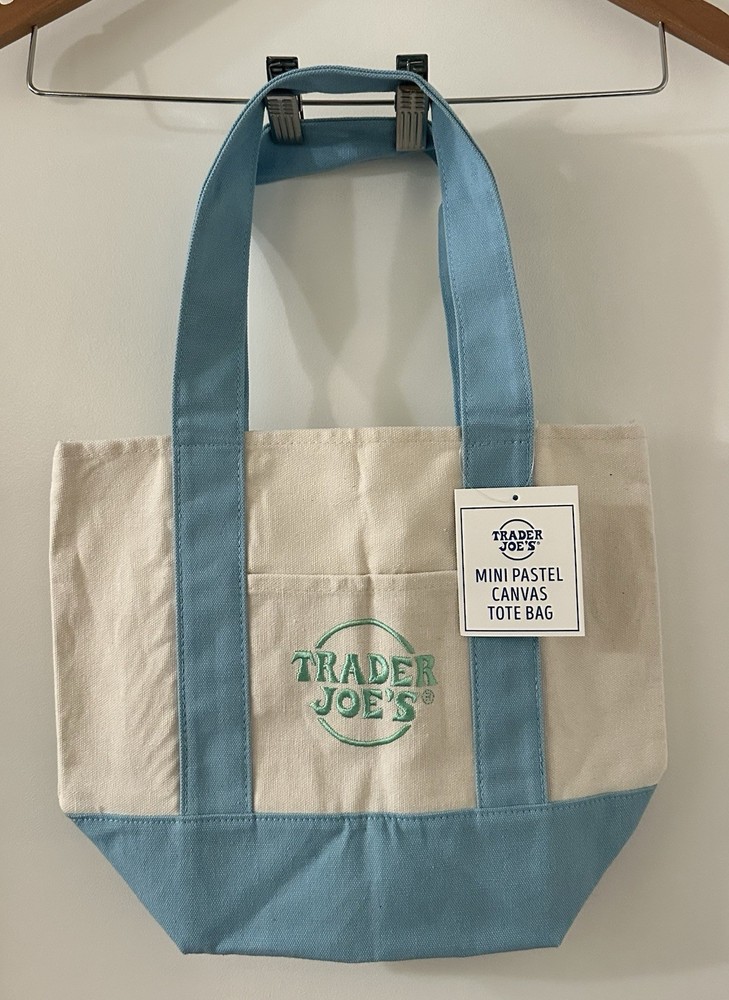 Trader Joe’s Mini Canvas Pastel Reusable Tote Bag Blue NWT
