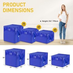 Extra Large Moving Bags with Zippers & Carrying Handles, 6 Pack Blue-75 Gallon