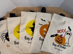 Lot Of 5 Halloween Canves Tote Bags Graphic Print Large