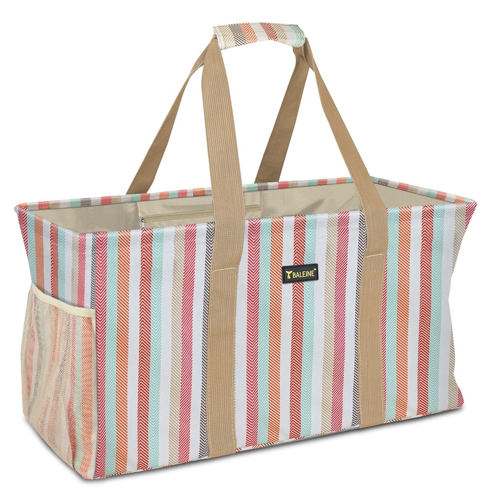 Extra Large Utility Tote Bag with Reinforced Wire Frame, Reusable Grocery Bag…