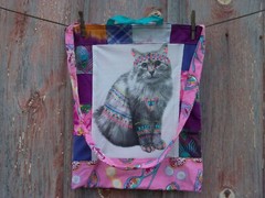 Fluffy Cat Print Recycled t-shirt Tote Bag Grocery Shopping Holiday Gift