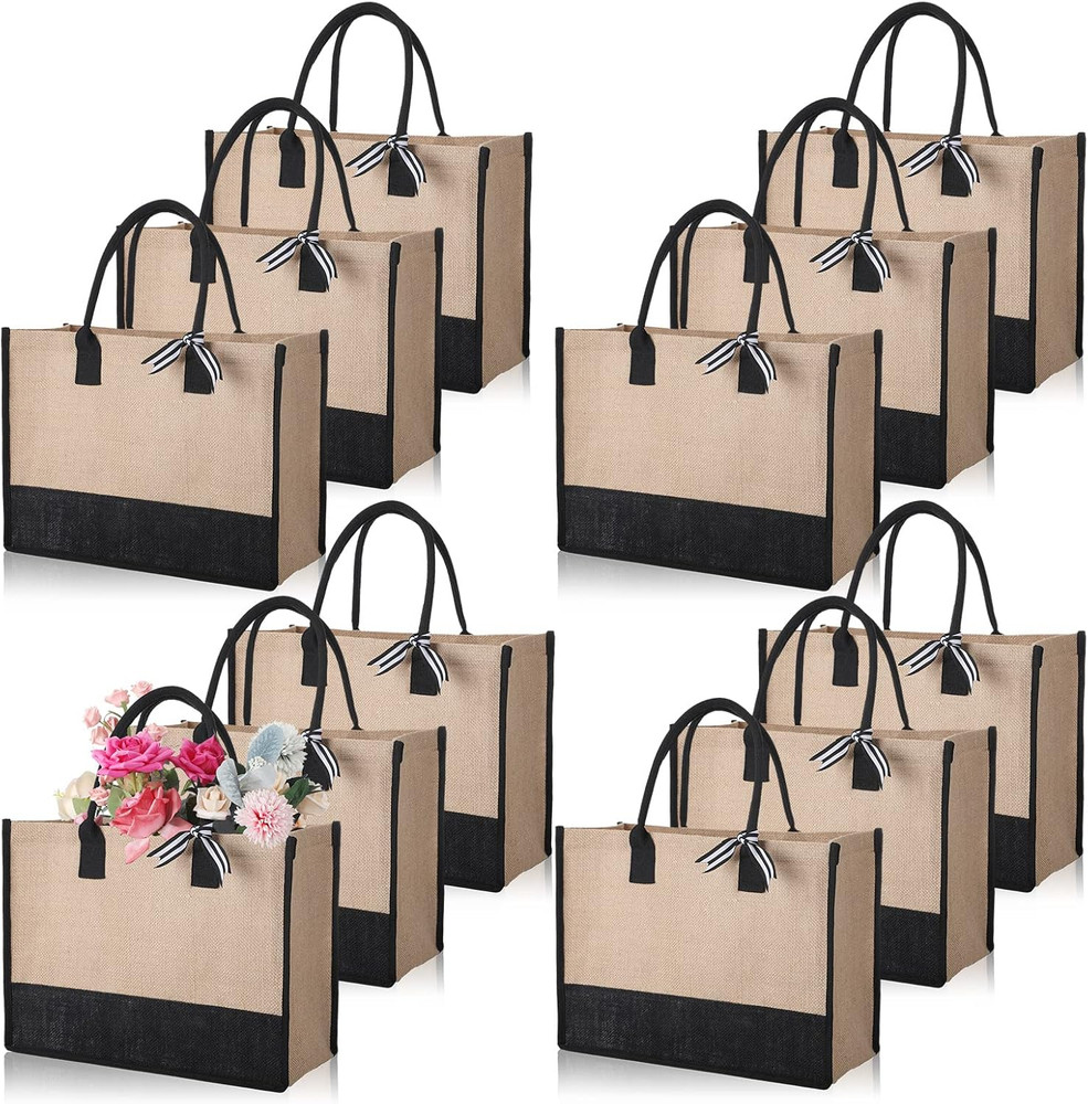 12 Pack Burlap Tote Bags with Handles – Reusable Jute Bags for Shopping & Travel