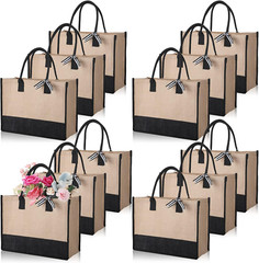 12 Pack Burlap Tote Bags with Handles – Reusable Jute Bags for Shopping & Travel