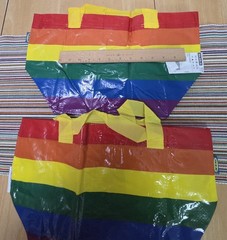 Quantity 2 IKEA Rainbow 27 x 27 cm Tote Shopper Bag with yellow handles – NEW