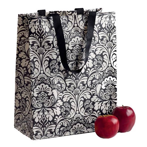NWT DII REUSABLE Black & White Damask Scroll pattern Gift GROCERY SHOPPING BAG