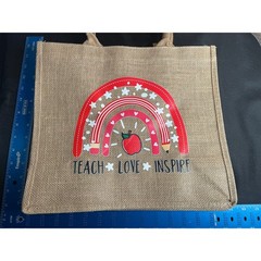 Teacher Appreciation Burlap Jute Tote Bag Rainbow Apple Leopard Print Reusable