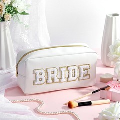 Oudain 2 Pcs Bride and Groom Makeup Bag Letter Patch Cosmetic white, black