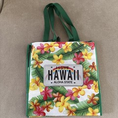 HAWAIIAN PLUMERIA WHITE LICENSE PLATE REUSABLE SHOPPING BAG BEACH BAG