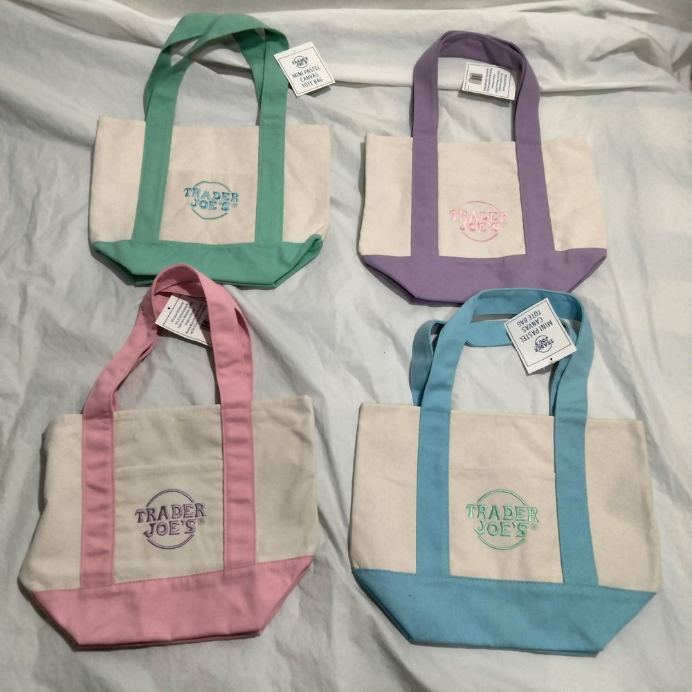 Trader Joe’s Mini Pastel Canvas Tote Bag Set of 4 NWT Spring 2025 Limited