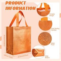 80 PCS Orange Glossy Reusable Gift Tote Bags Handles 10x8x4.7 Inch Grocery