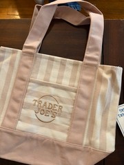 Trader Joe’s Set of 4 Striped Mini Canvas Tote Bags-Pink, Blue, Green Beige NEW