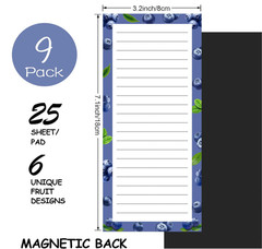 9 Pack Fruit Design Grocery List Pad for Fridge: Full Magnet Back Shopping Lists