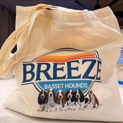 “BREEZE” Basset Hounds Graphic Print Reusable Cloth Tote Bag 13×14 in