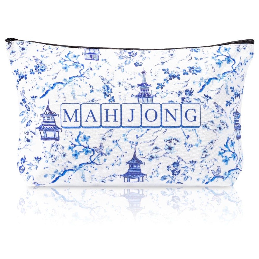 Y1tvei Blue Floral Makeup Bag – 1Pcs Aesthetic and White Large,