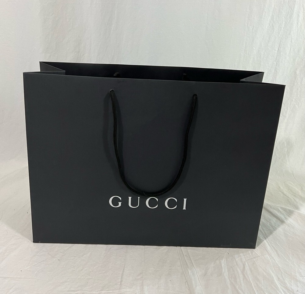 Gucci Reusable Paper Shopping Bag Gift Rope Handle Black 14″ x 19″ x 6.6″
