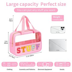 eurovicky Chenille Letter Patch Clear Carry-on 11.4inch, Sweet Pink-STUFF