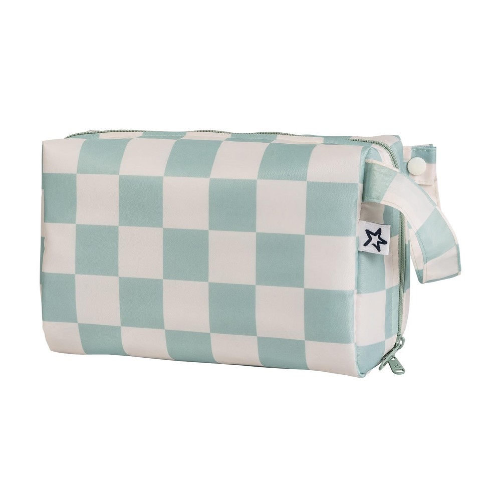 Tiny Twinkle Waterproof Travel Toiletry & Makeup Bag Organizer Sage Checkers