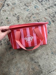 NEW Trader Joes 2026 Mini Insulated Tote Bag. Pink Striped. SO cute and perfect